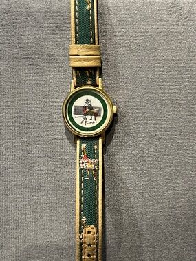 Vintage Quartz Cardini Volleyball Patterned Leather Strap Women's Watch